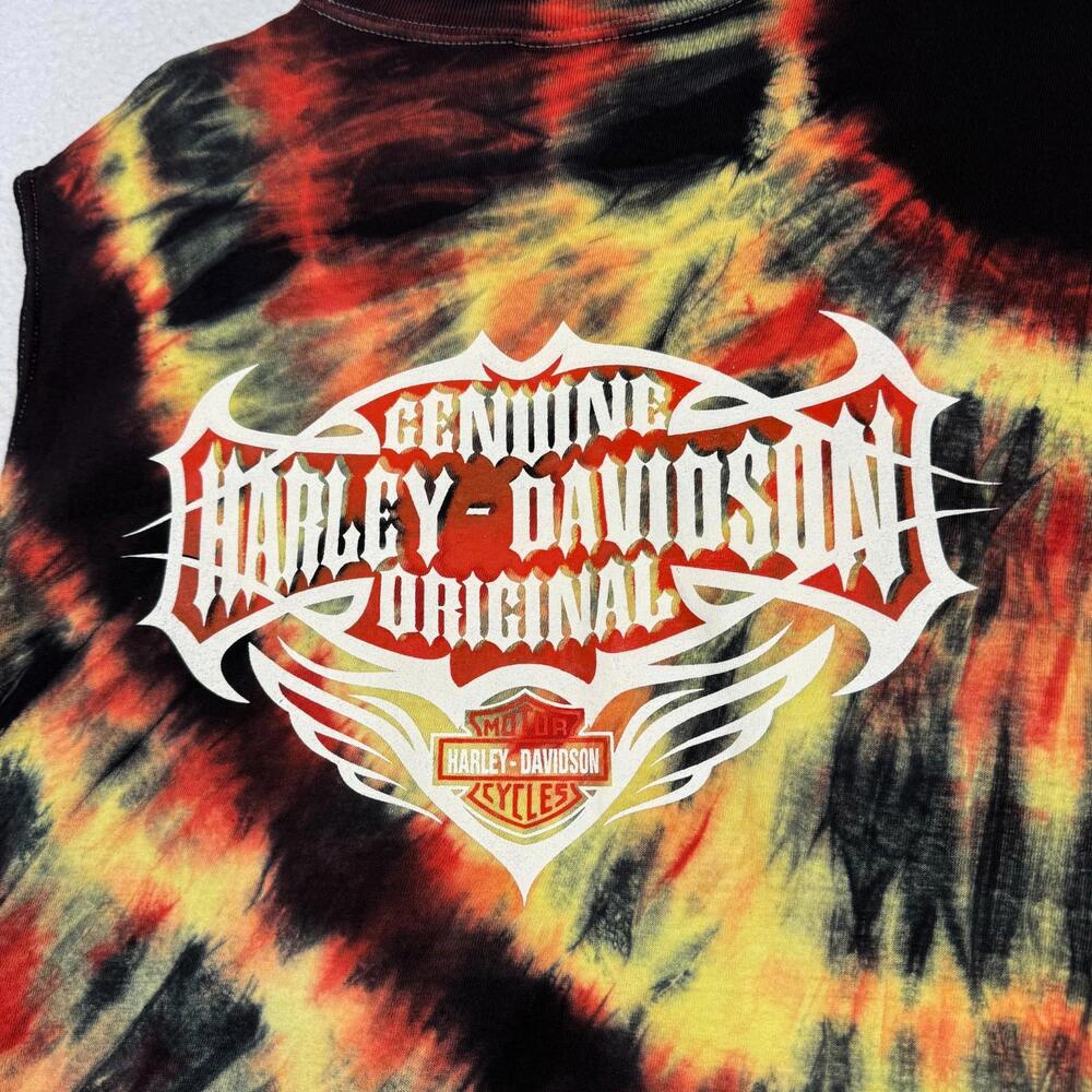Y2K Harley Davidson Motorcycle XL Tie Die Sleeveless Muscle Shirt Grunge Punk - Picture 2 of 9
